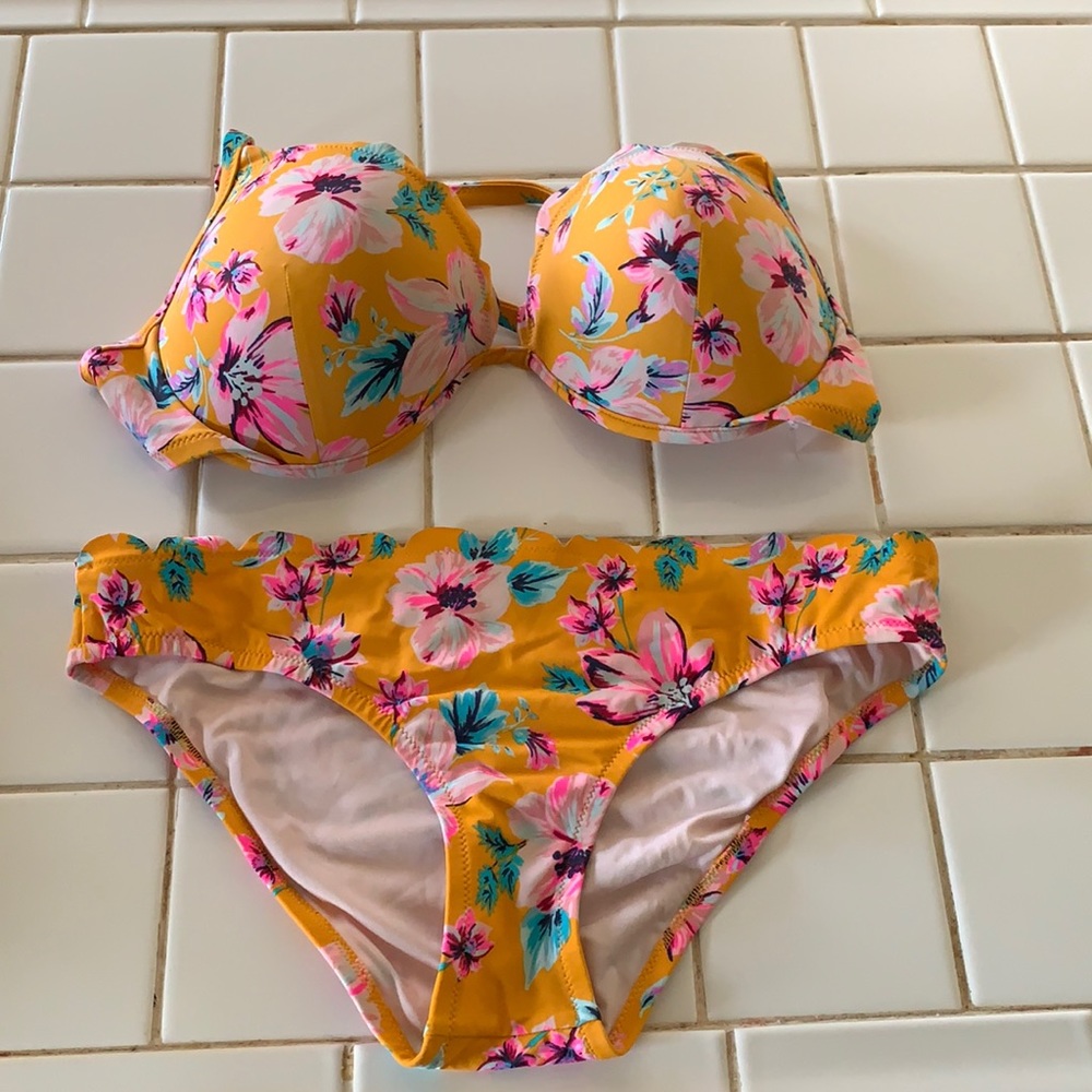 Floral Bikini Set in Yellow and Pink